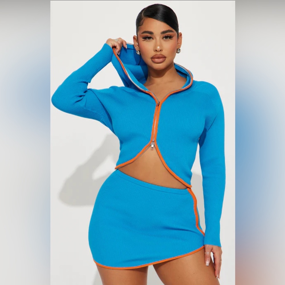 Fashion Nova Blue and Orange Skirt Set